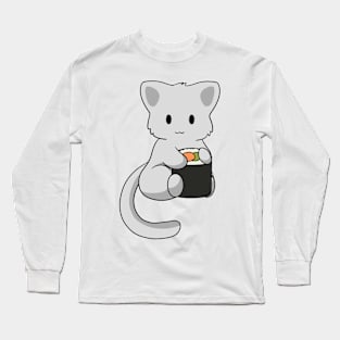 Grey Cat with Sushi Roll Long Sleeve T-Shirt